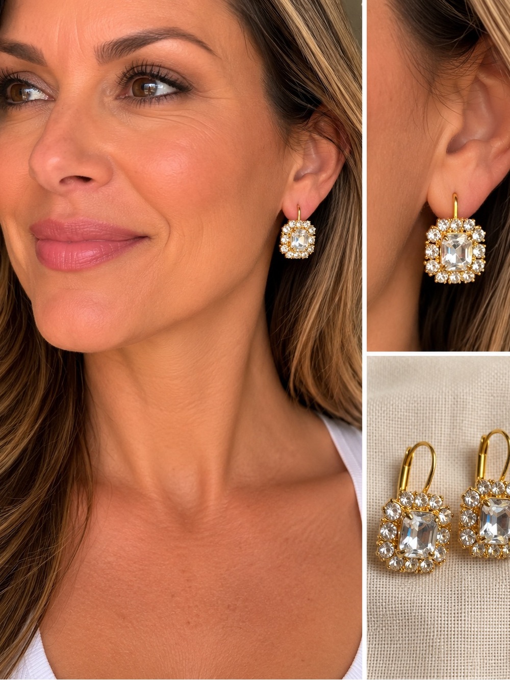 J. Crew Gold and Clear Crystal Halo Drop Earrings